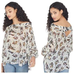 IRO Debby Ivory Floral Criss Cross Back Ruffle Trim Blouse Top Size M READ